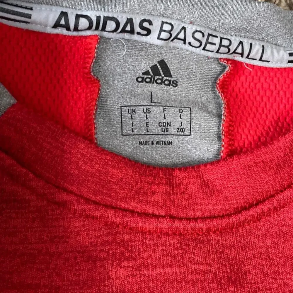 ADIDAS BASEBALL Long Sleeve Red Gray Athletic Top Men Large